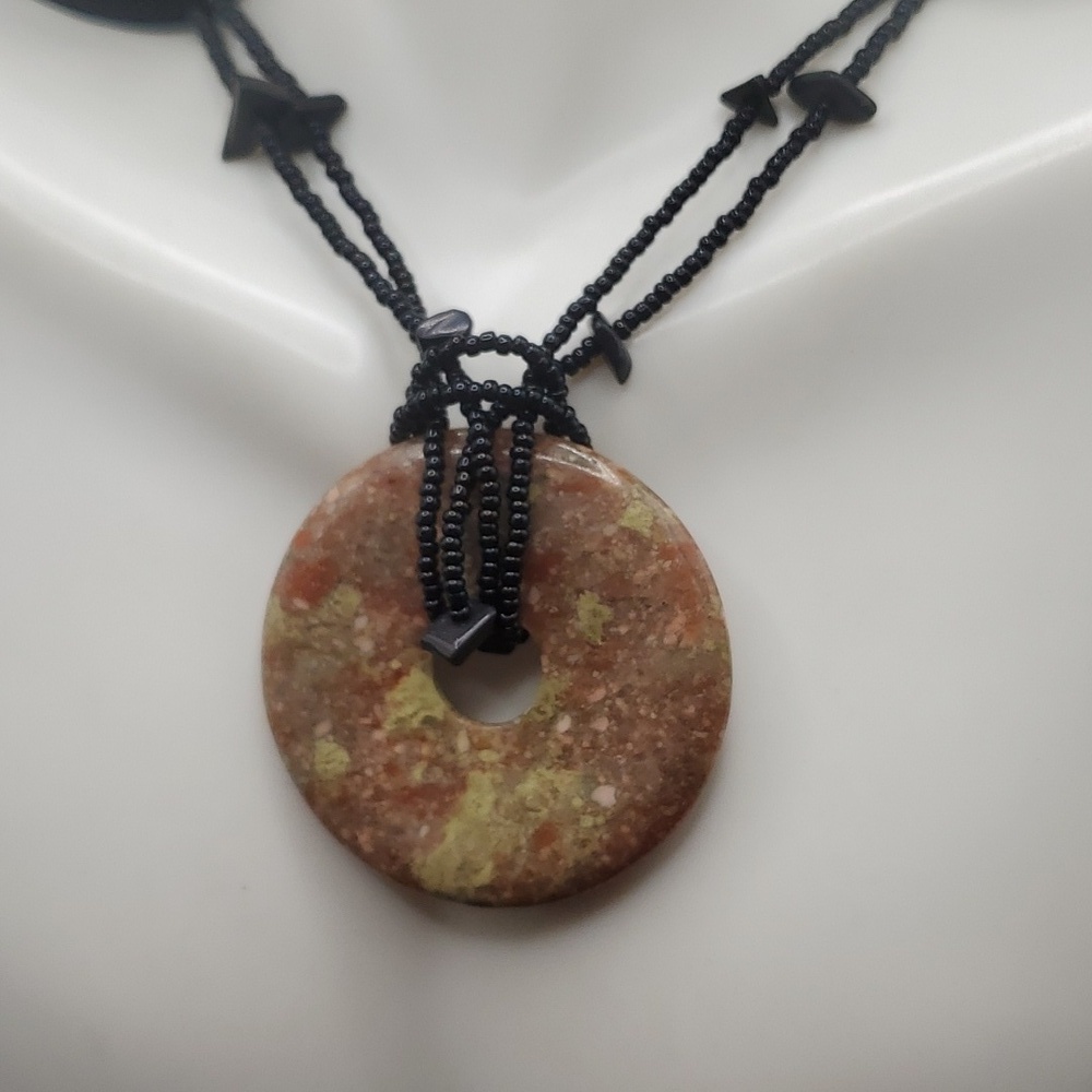 Donut jasper earthy necklace N3026 seed beaded natural